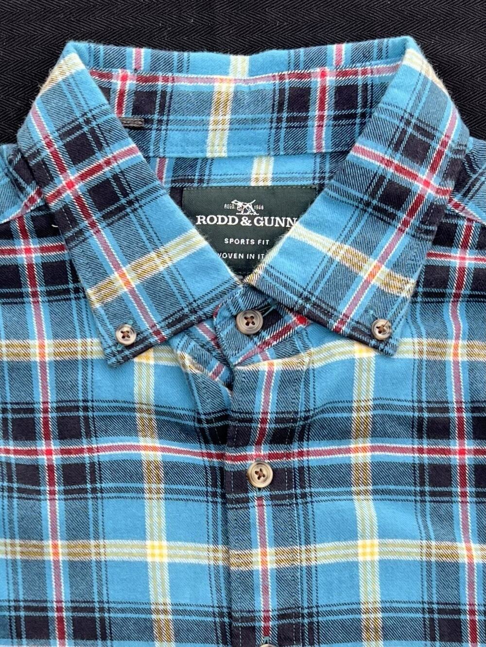 Rodd & Gunn Horrellville Plaid Button Front Long Sleeve Shirt Turquoise Large